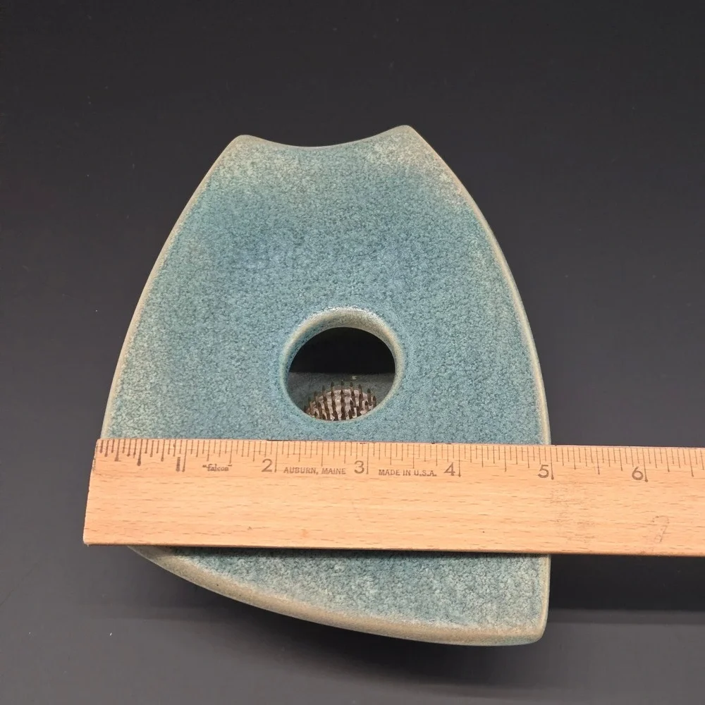 Studio Pottery Ikebana Vase Blue Green Speckled Glaze with‎ Flower Frog Kenzan